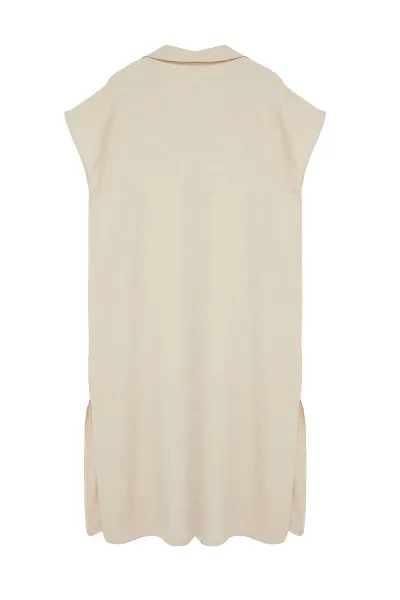 Trendyol Curve Cream Shirt Collar Slit Woven Plus Size Dress