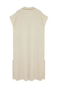 Trendyol Curve Cream Shirt Collar Slit Woven Plus Size Dress