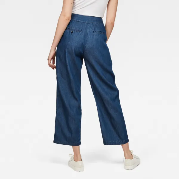 G-STAR Nohavice - Bristum pleated wide leg chino wmn modré