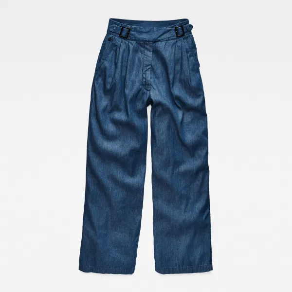 G-STAR Nohavice - Bristum pleated wide leg chino wmn modré