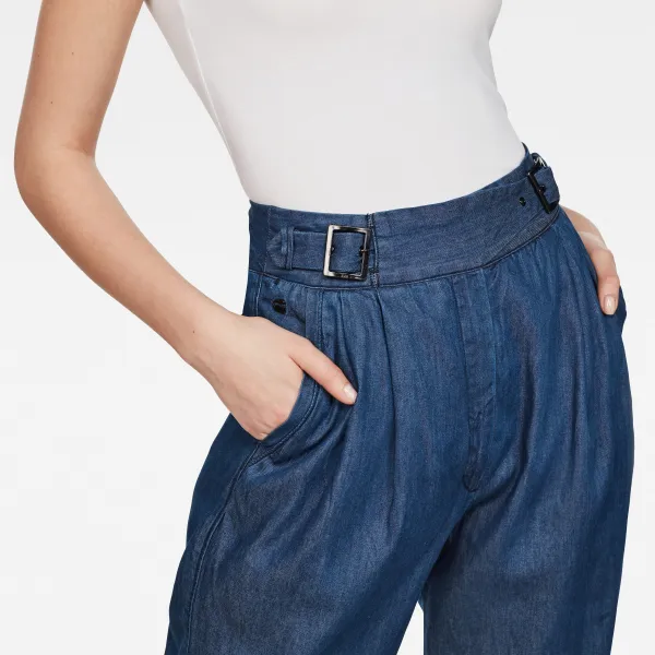 G-STAR Nohavice - Bristum pleated wide leg chino wmn modré
