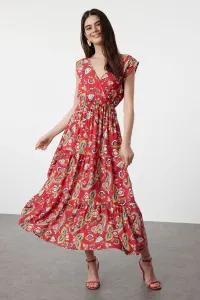 Trendyol Red Ethnic A-Line Double Breasted Neck Viscose Woven Dress