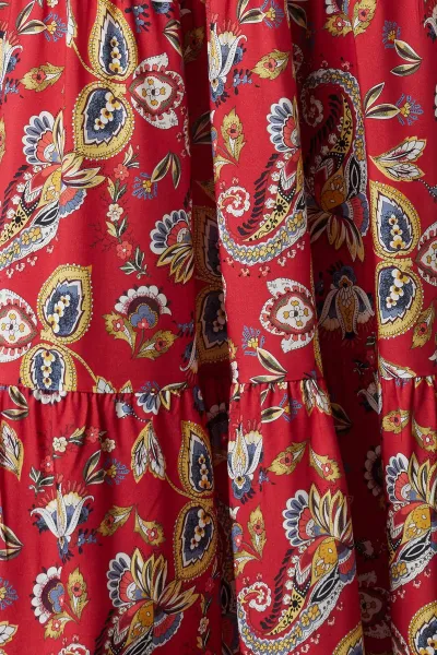 Trendyol Red Ethnic A-Line Double Breasted Neck Viscose Woven Dress