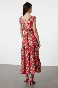 Trendyol Red Ethnic A-Line Double Breasted Neck Viscose Woven Dress
