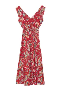 Trendyol Red Ethnic A-Line Double Breasted Neck Viscose Woven Dress