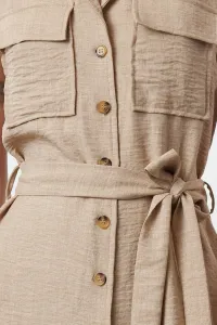 Trendyol Brown Belted Linen Look Mini Woven Shirt Dress