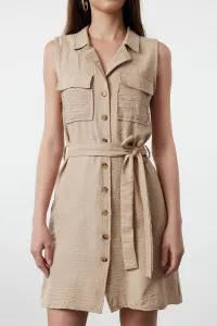 Trendyol Brown Belted Linen Look Mini Woven Shirt Dress