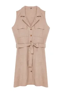 Trendyol Brown Belted Linen Look Mini Woven Shirt Dress