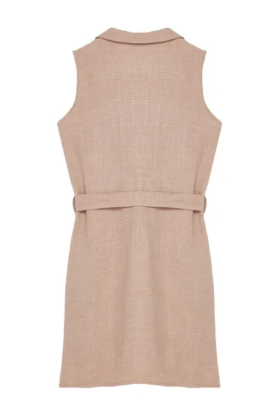 Trendyol Brown Belted Linen Look Mini Woven Shirt Dress
