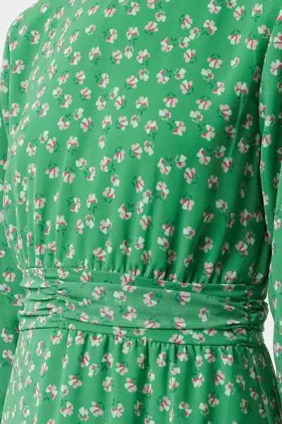 Trendyol Green Floral High Collar Waist Detailed Lined Chiffon Woven Dress