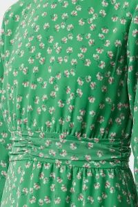 Trendyol Green Floral High Collar Waist Detailed Lined Chiffon Woven Dress