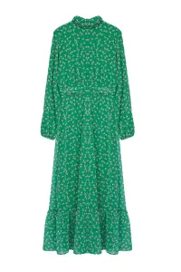 Trendyol Green Floral High Collar Waist Detailed Lined Chiffon Woven Dress