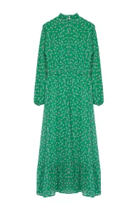 Trendyol Green Floral High Collar Waist Detailed Lined Chiffon Woven Dress