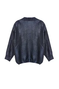 Trendyol Curve Navy Blue Coated Shiny/Gold Knitted Sweater Cardigan