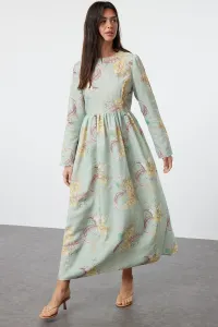 Trendyol Mint Floral Linen Look Woven Dress