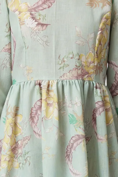 Trendyol Mint Floral Linen Look Woven Dress
