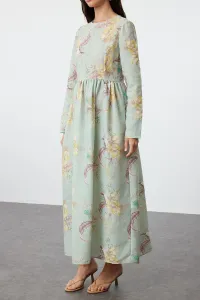 Trendyol Mint Floral Linen Look Woven Dress