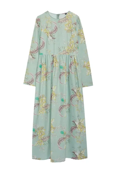 Trendyol Mint Floral Linen Look Woven Dress