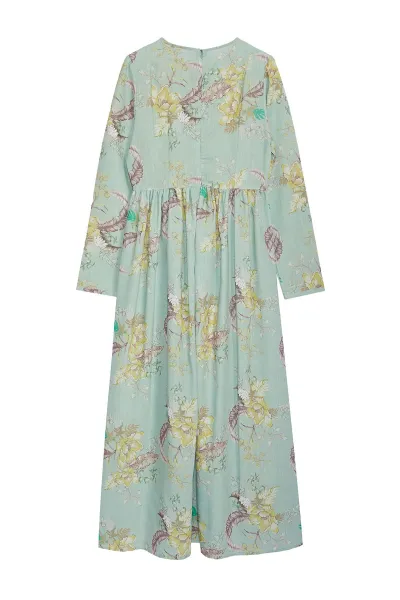 Trendyol Mint Floral Linen Look Woven Dress