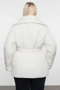 Trendyol Curve Ecru Regular Fit Wide Collar Waist Tie Detailed Coat