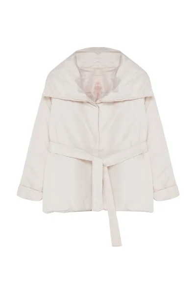 Trendyol Curve Ecru Regular Fit Wide Collar Waist Tie Detailed Coat