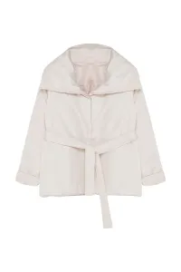 Trendyol Curve Ecru Regular Fit Wide Collar Waist Tie Detailed Coat