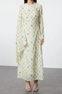 Trendyol Yellow Shawl Collar Floral Patterned Woven Evening Dress