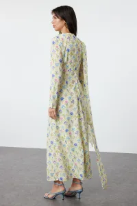 Trendyol Yellow Shawl Collar Floral Patterned Woven Evening Dress