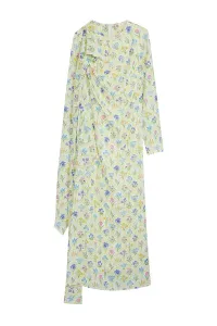 Trendyol Yellow Shawl Collar Floral Patterned Woven Evening Dress