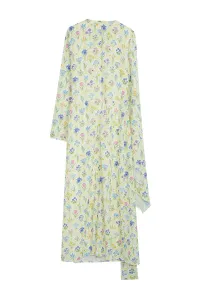 Trendyol Yellow Shawl Collar Floral Patterned Woven Evening Dress