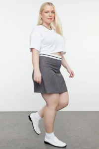 Trendyol Curve Anthracite Waist Belt Detailed Mini Striped Woven Shorts Skirt