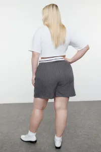 Trendyol Curve Anthracite Waist Belt Detailed Mini Striped Woven Shorts Skirt