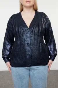 Trendyol Curve Navy Blue Coated Shiny/Gold Knitted Sweater Cardigan