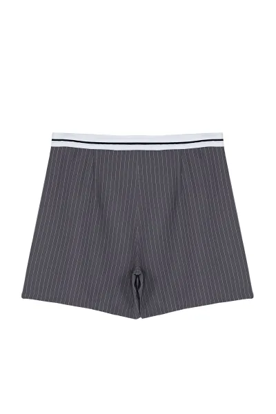Trendyol Curve Anthracite Waist Belt Detailed Mini Striped Woven Shorts Skirt