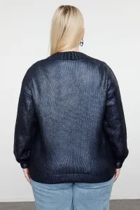 Trendyol Curve Navy Blue Coated Shiny/Gold Knitted Sweater Cardigan