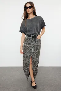 Trendyol Multicolored Leopard Patterned Brown Midi Denim Skirt