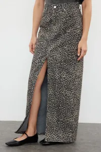 Trendyol Multicolored Leopard Patterned Brown Midi Denim Skirt