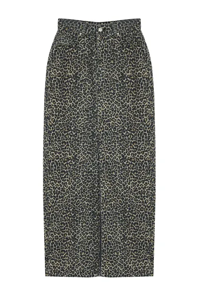 Trendyol Multicolored Leopard Patterned Brown Midi Denim Skirt