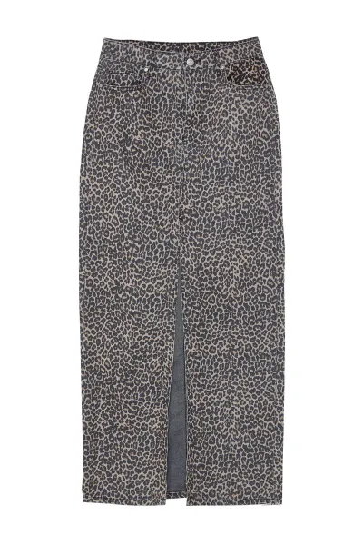 Trendyol Multicolored Leopard Patterned Brown Midi Denim Skirt