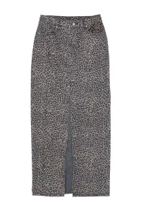 Trendyol Multicolored Leopard Patterned Brown Midi Denim Skirt