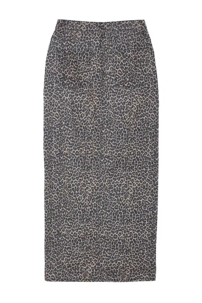 Trendyol Multicolored Leopard Patterned Brown Midi Denim Skirt