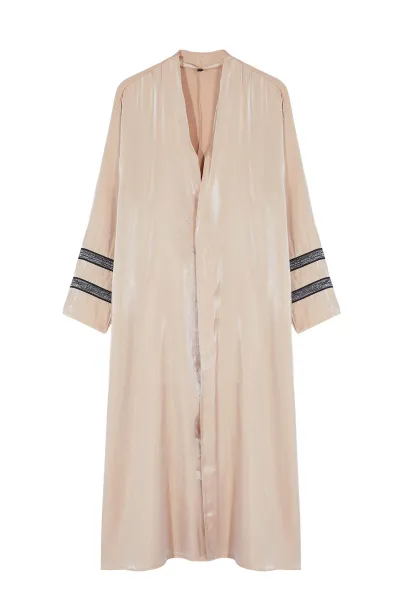 Trendyol Beige Embroidered Shiny Long Woven Cap & Abaya & Abaya