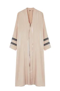 Trendyol Beige Embroidered Shiny Long Woven Cap & Abaya & Abaya