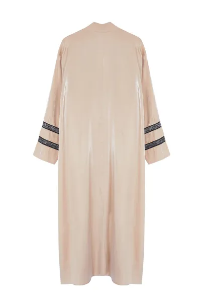 Trendyol Beige Embroidered Shiny Long Woven Cap & Abaya & Abaya