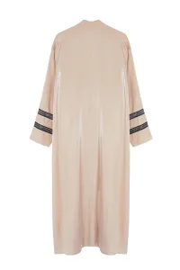 Trendyol Beige Embroidered Shiny Long Woven Cap & Abaya & Abaya