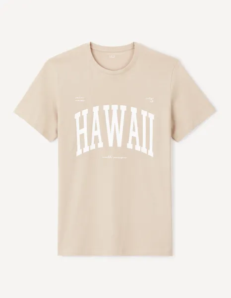 Celio White Jeville Patterned Sae T-Shirt - Men's