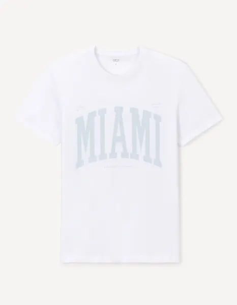 Celio White Jeville Patterned Sae T-Shirt - Men's