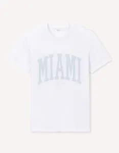 Celio White Jeville Patterned Sae T-Shirt - Men's