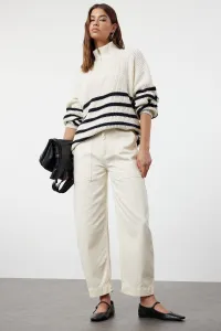 Trendyol Ecru Pocket Detailed High Waist Barrel Trousers
