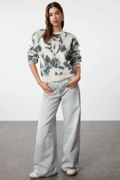Trendyol Stone Soft Textured Crew Neck Knitwear Sweater